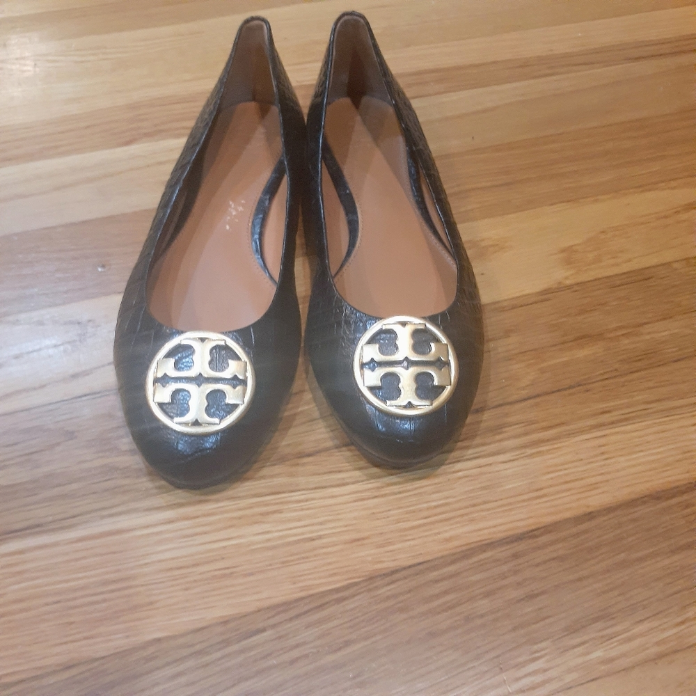 Tory Burch Chelsea Ballet Flats Croco Emboss Women's Size 7.5 Black  Tory Burch